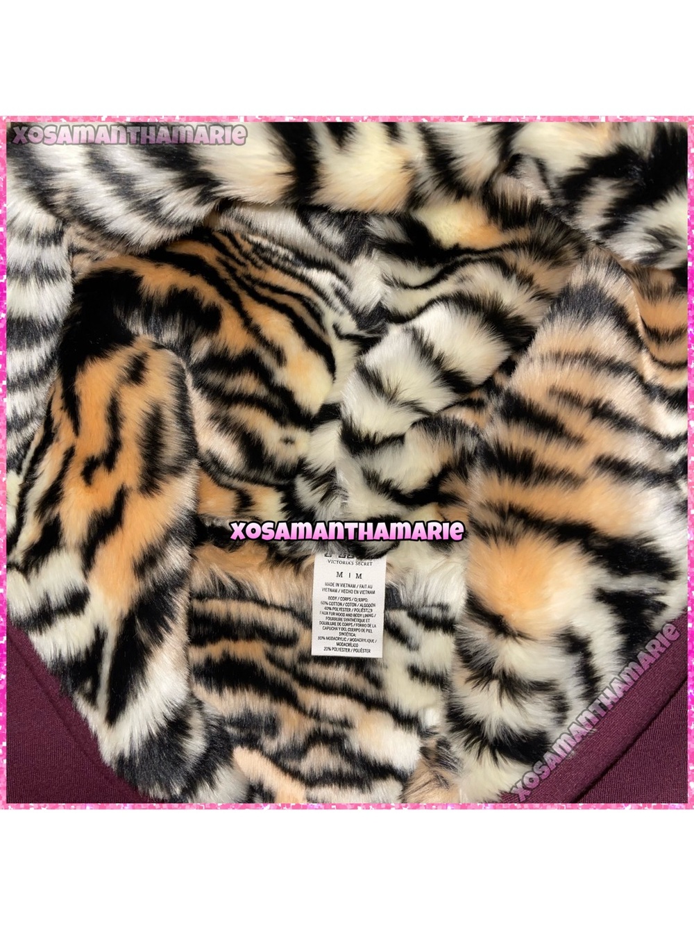 VS PINK Rare Y2K Vtg Sequin Bling Tiger Print Faux Fur Hoodie Jacket - Picture 9 of 14